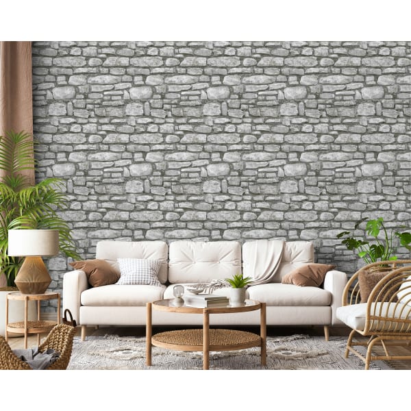 Papel pintado tnt autoadhesivo piedras gris piedra 53x300 cm