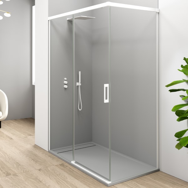 Mampara ducha rectangular frente 125 lateral 90cm transparente blanco