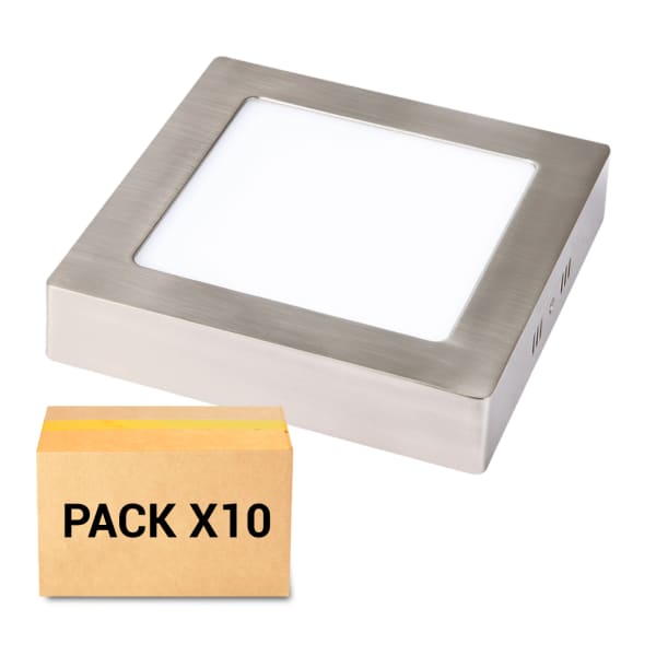 Pack 10X Plafones LED 12W 3000K Cuadrado niquel