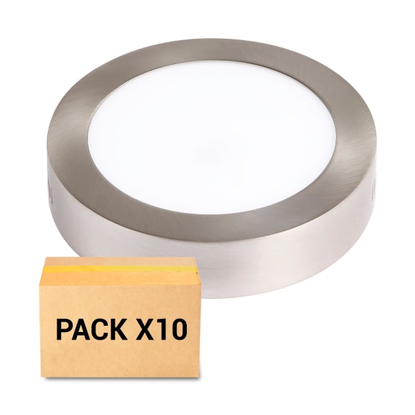 Pack 10X Plafones LED 18W 3000K Redondo niquel