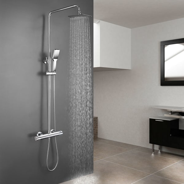 Kibath columna ducha extralarga termostática cuadrada de 100-150 cm cromo