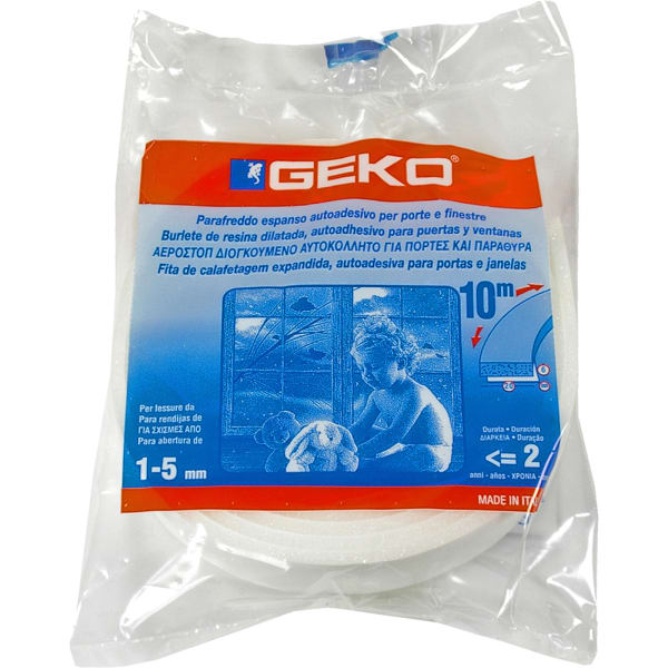 Geko burlete espuma emme color blanco 15mmx10m