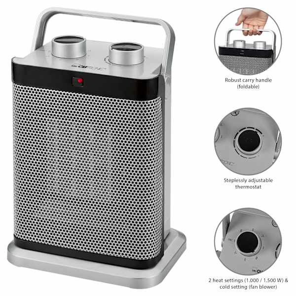 Aquecedor com ventilador clatronic hl 3631, prata, oscilante
