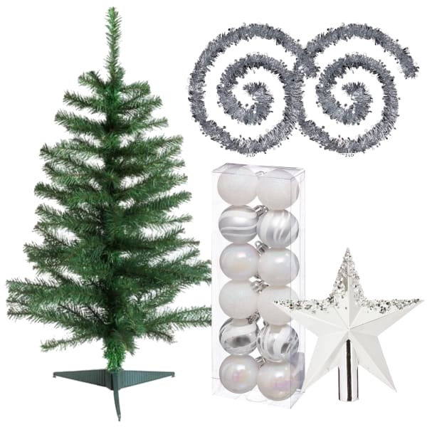 Pack árbol navidad 100cm, bolas, guirnaldas espumillón y estrella