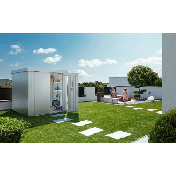 CASETA METALICA BIOHORT JARDIN NEO 2C DOBLE PUERTA COLOR PLATA