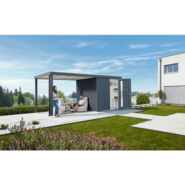 CASETA METALICA BIOHORT JARDIN NEO 1D DOBLE PUERTA COLOR GRIS OSCURO