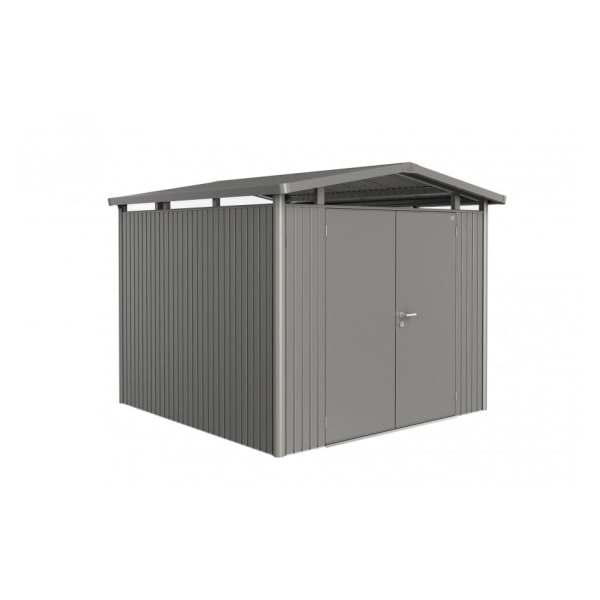 CASETA METALICA BIOHORT JARDIN PANORAMA P2 DOBLE PUERTA COLOR GRIS CUARZO