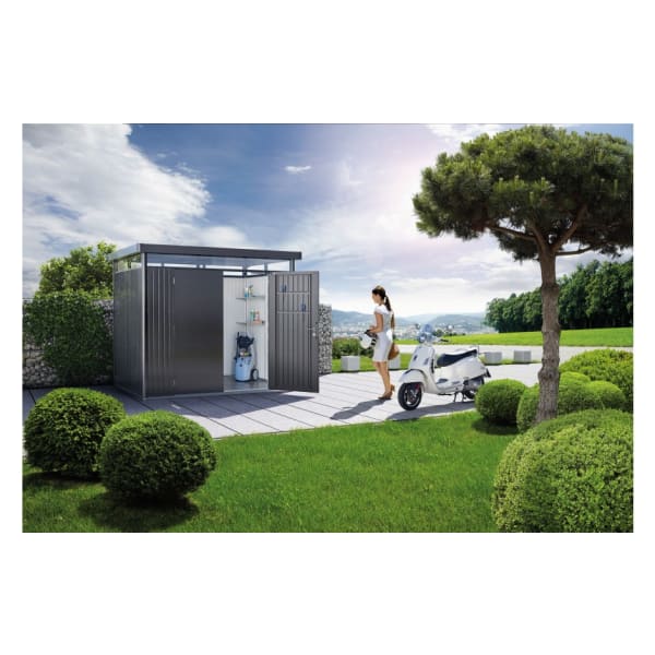 CASETA METALICA BIOHORT JARDIN HIGHLINE H2 DOBLE PUERTA COLOR GRIS OSCURO