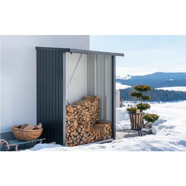 CASETA LEÑERO METALICA BIOHORT JARDIN WOODSTOCK 150 COLOR GRIS OSCURO