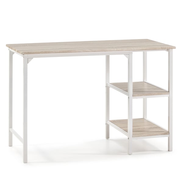 Mesa de escritorio colón blanco, 2 estantes, 110 x 55 x 76 cm