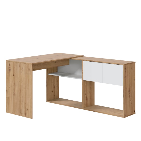 Mesa de escritorio Beja modular 2 puertas 2 huecos, madera/blanco, 108 cm