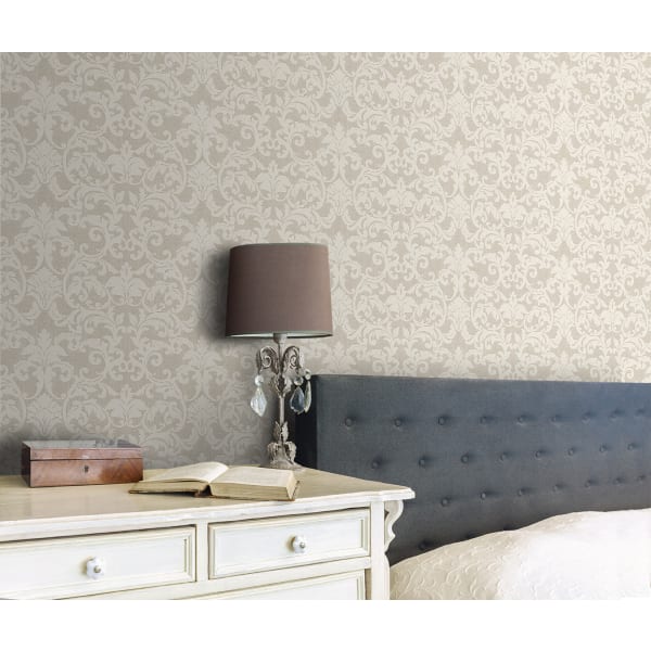 Papel pintado texturizado tnt damasco brocado en seda beige