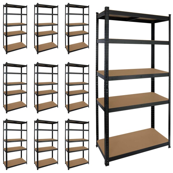 Megapack 10 estantes modulares pretas com 5 prateleiras 180x90x40cm