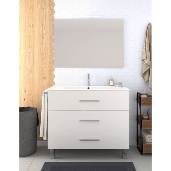 Mueble de Baño RIBERA, lavabo y espejo 120x45Cm Blanco