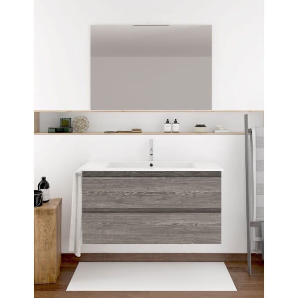 Mueble de baño ibiza con lavabo y espejo 100x45cm roble smoky