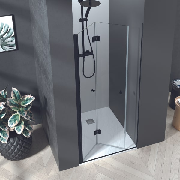 Mampara ducha frontal puerta plegable 70cm transparente negro