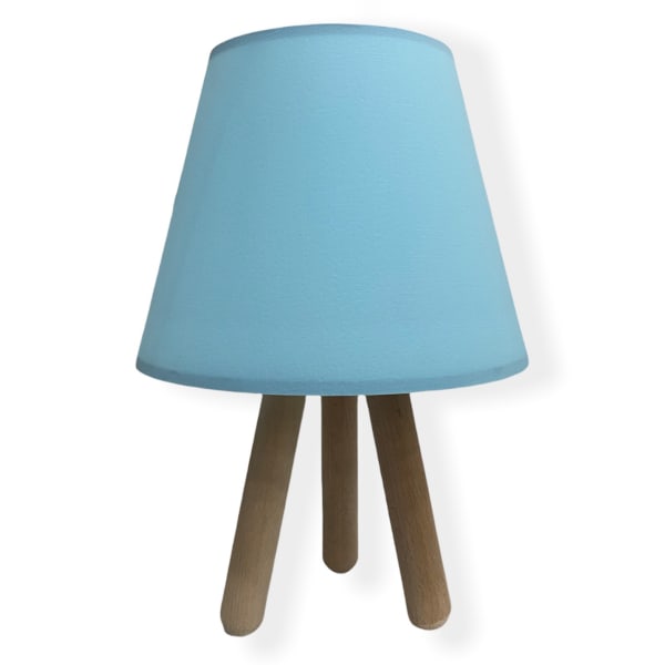 Lâmpada de mesa, pé de madeiral cor azul natural
