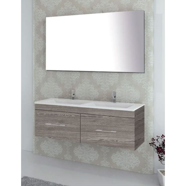 Mueble de Baño FLORENCIA con lavabo dos senos y espejo 120x45Cm Roble Smoky