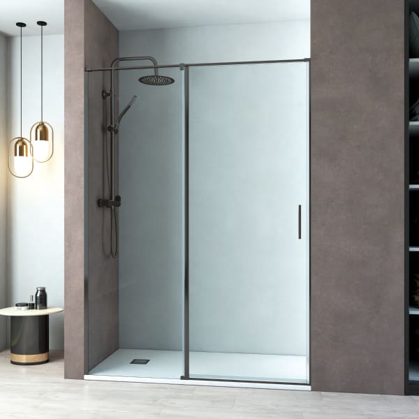 Mampara ducha frontal 1 puerta abatible 1 fijo 105cm negro