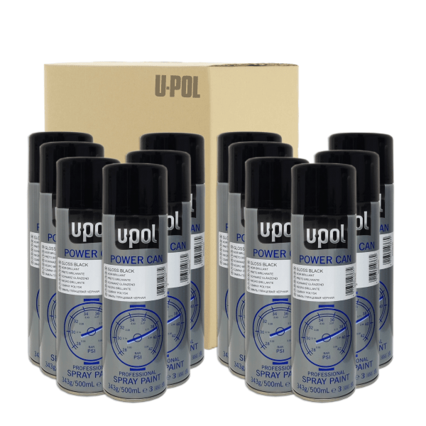 12 x Spray u-pol power can pcgb negro brillante 500 ml