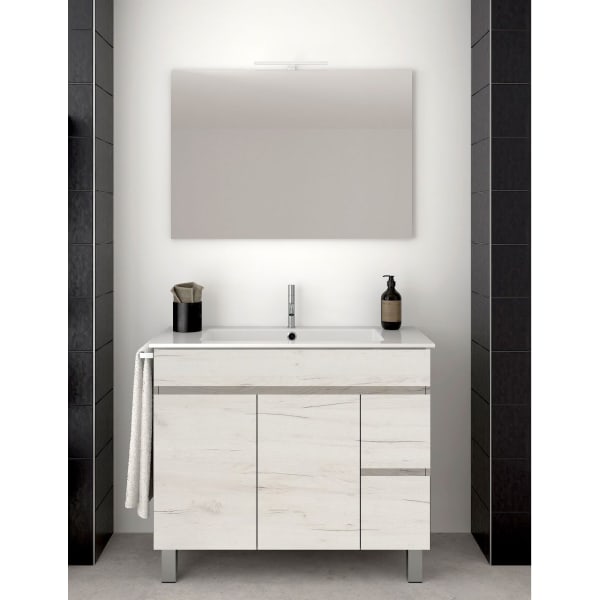 Mueble de baño isquia con lavabo y espejo 100x45cm blanco nórdico