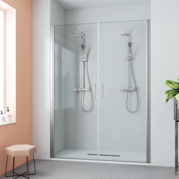 Mampara ducha frontal 2 puertas abatible 120cm transparente cromo