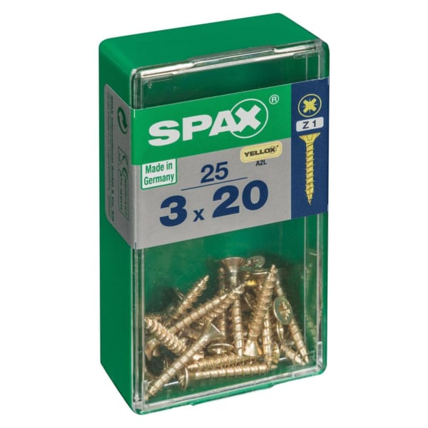 Caja 25 unid. Tornillo madera spax cabeza plana yellox 3,0x20mm