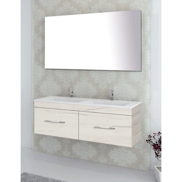 Mueble de Baño FLORENCIA, lavabo dos senos y espejo 120x45Cm Blanco nórdico