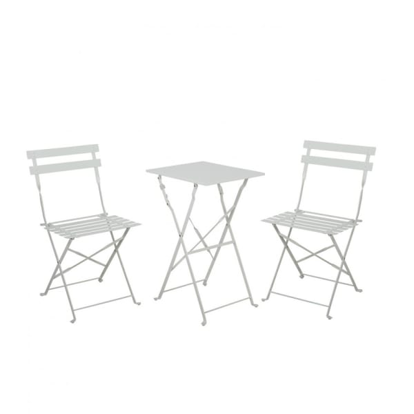 Conjunto de terraza metálico de 2 sillas y mesa cuadrada bistreau blanco