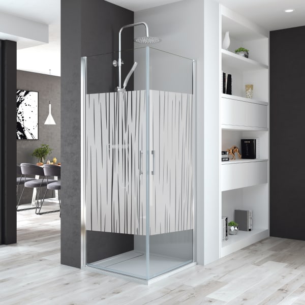 Mampara ducha 2 puertas abatibles 90 + 70cm serigrafía cromo