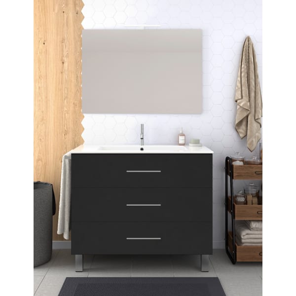 Mueble de baño ribera, lavabo y espejo 100x40cm grafito
