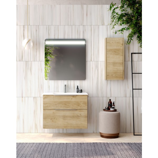 Mueble de Baño Suspendido con Lavabo Cerámico | 70 cm - Roble Natural