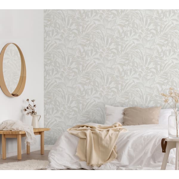 Papel pintado tnt autoadhesivo hojas de helecho gris y beige 53x600 cm