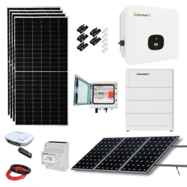 Kit solar batería trifásico 12 paneles 6000w 33kwh/día growatt