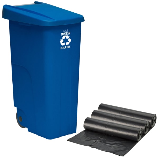 WellHome Contenedor + 3 Pack Bolsas de reciclaje , Azul 110L
