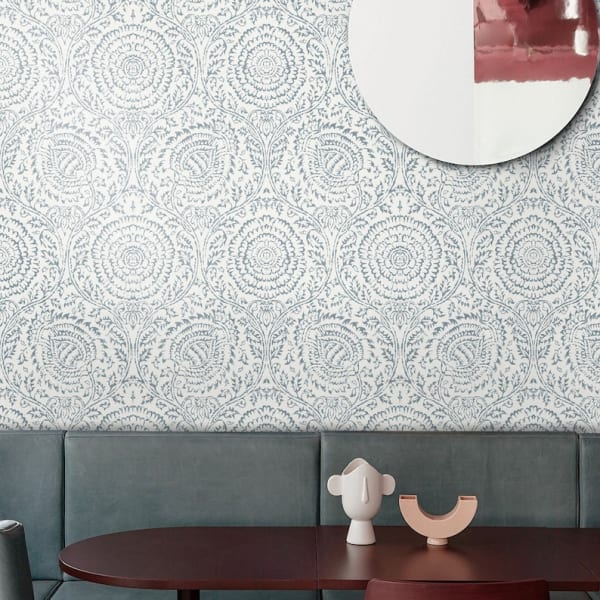 Wallpapers4beginners shabby chic papel pintado damasco floral blanco y azul