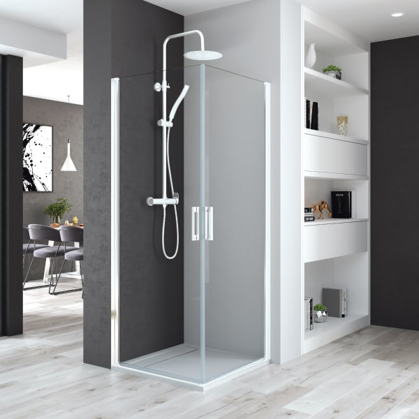 Mampara ducha 2 puertas abatibles 70 + 70cm transparente blanco