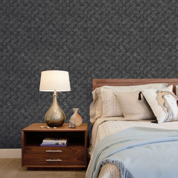 Papel pintado texturizado tnt geométrico círculos retro velvet negro