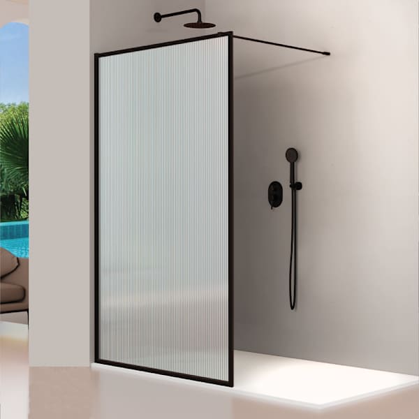 Panel fijo de ducha fresh wavy negro mate - 89.5/90.5 cm