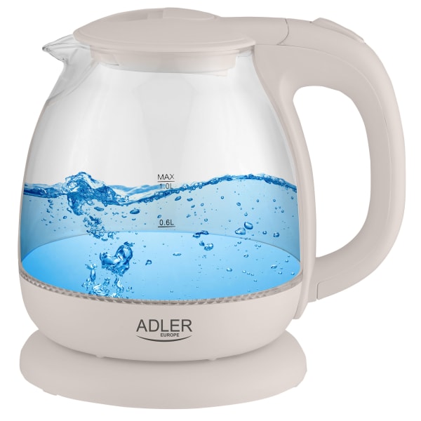 Hervidor agua eléctrico 1 litro jarra cristal adler ad1283c crema 1100w