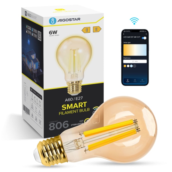 Bombilla LED inteligente, Alexa, A60, 6W 806LM E27, regulable Aigostar