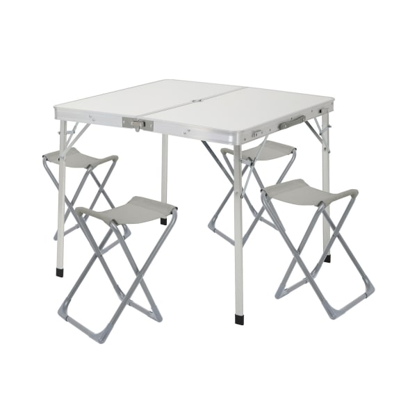 Conjunto jardín plegable mesa rectangular y 4 sillas camping blanco/gris