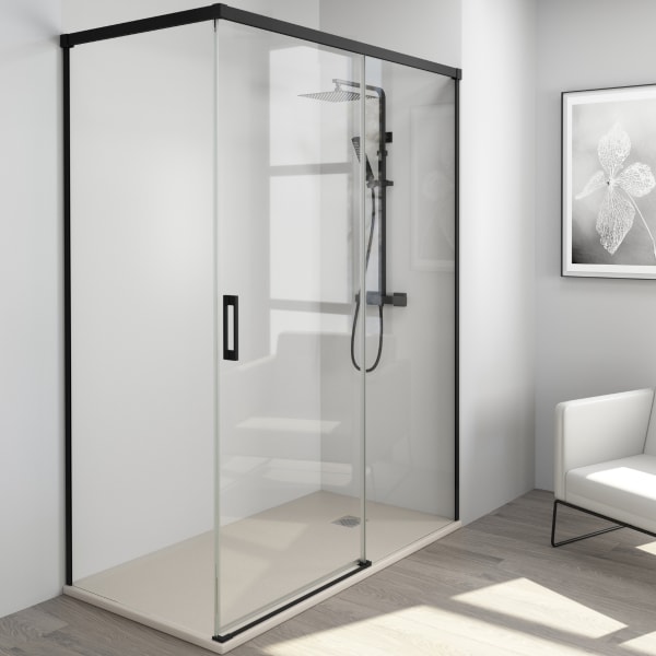 Mampara ducha rectangular frente 185 - lateral 85 cm | transparente negro