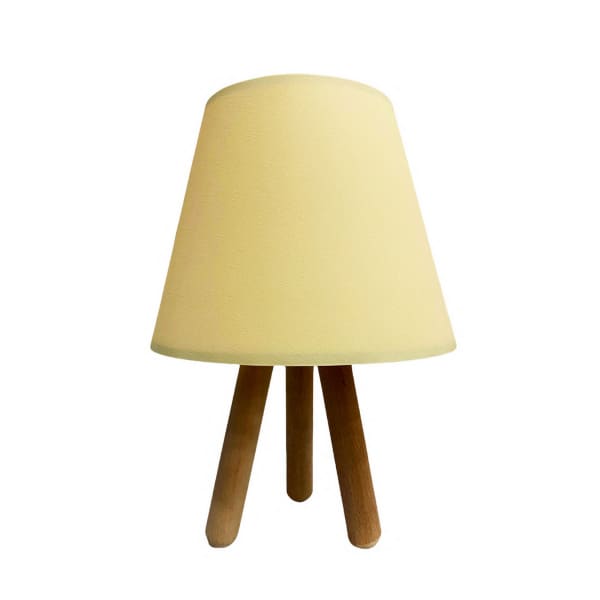Lâmpada de mesa, pé de madeira cor creme natural