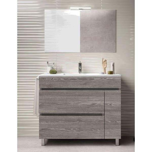 Mueble de baño caprera, lavabo y espejo 80x40cm roble smoky