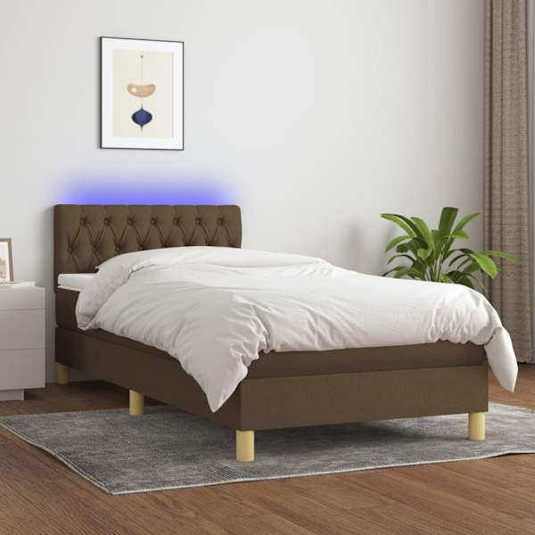 Cama 100x200 cm,cama box spring con colchón LED tela marrón oscuro rhu2525