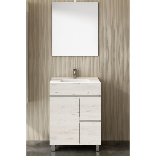 Mueble de Baño ISQUIA con lavabo y espejo 60x35Cm Blanco nórdico