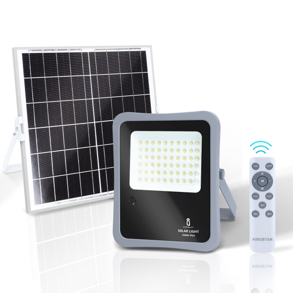 Aigostar Foco proyector LED solar con mando a distancia, 200W, 6500K IP65