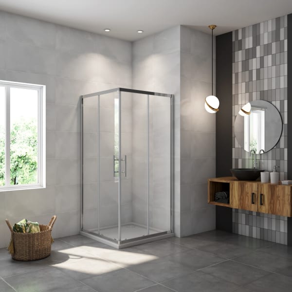 Mamparas de ducha,cabina corredera,cristal templado 5mm,cromado,80x80x185cm
