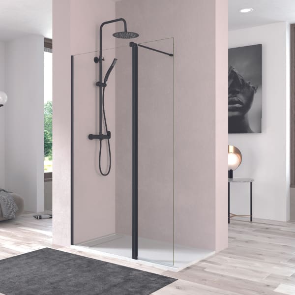 Cabina duche porta pivotante 90cm + 40cm transparente preto